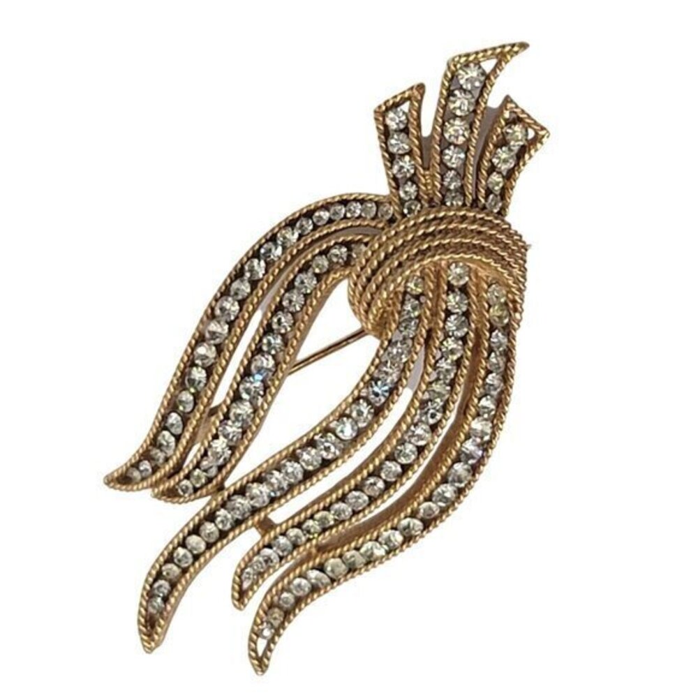 Vintage Crown Trifari Cavalcade Ribbon Brooch Pin Gold - Picture 5 of 5